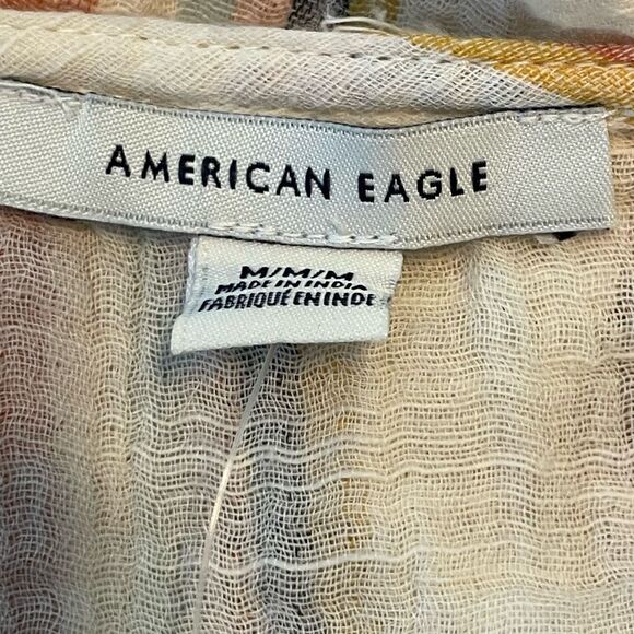 American Eagle Button Down Shirt Pastel Stripe Gauzy Knit Flutter Short Sleeve C - Picture 6 of 9